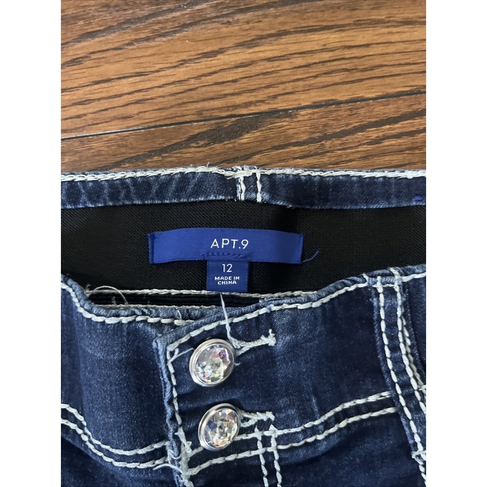 Apt. 9 Rhinestones Bling 12 Women's Jeans Sparkle Bootcut Cross Contrast Trim - Picture 4 of 8